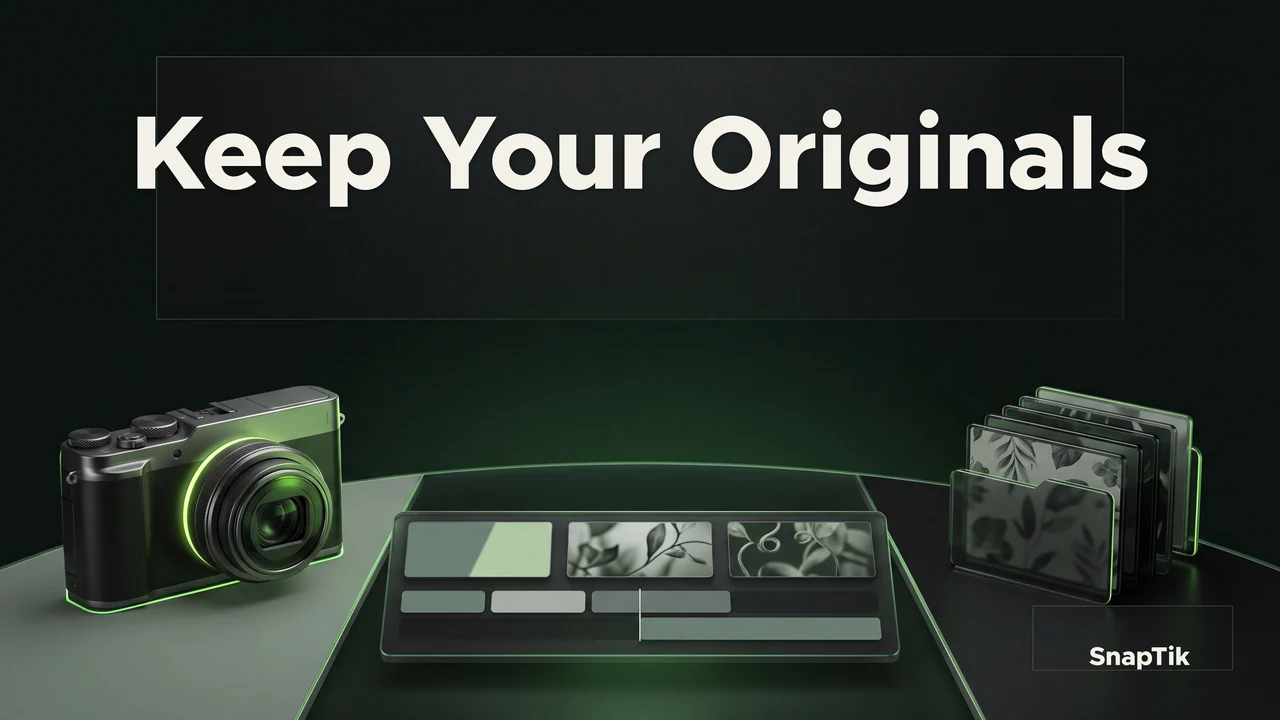 Conceptual camera, editing timeline and media archive illustrate a creator backup workflow.